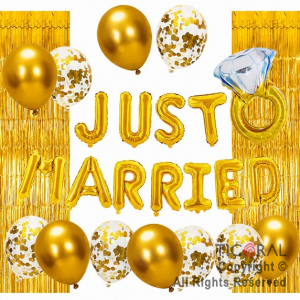 SET DE GLOBOS ARCO XL JUST MARRIED ORO (G-002) 24 UNIDADES